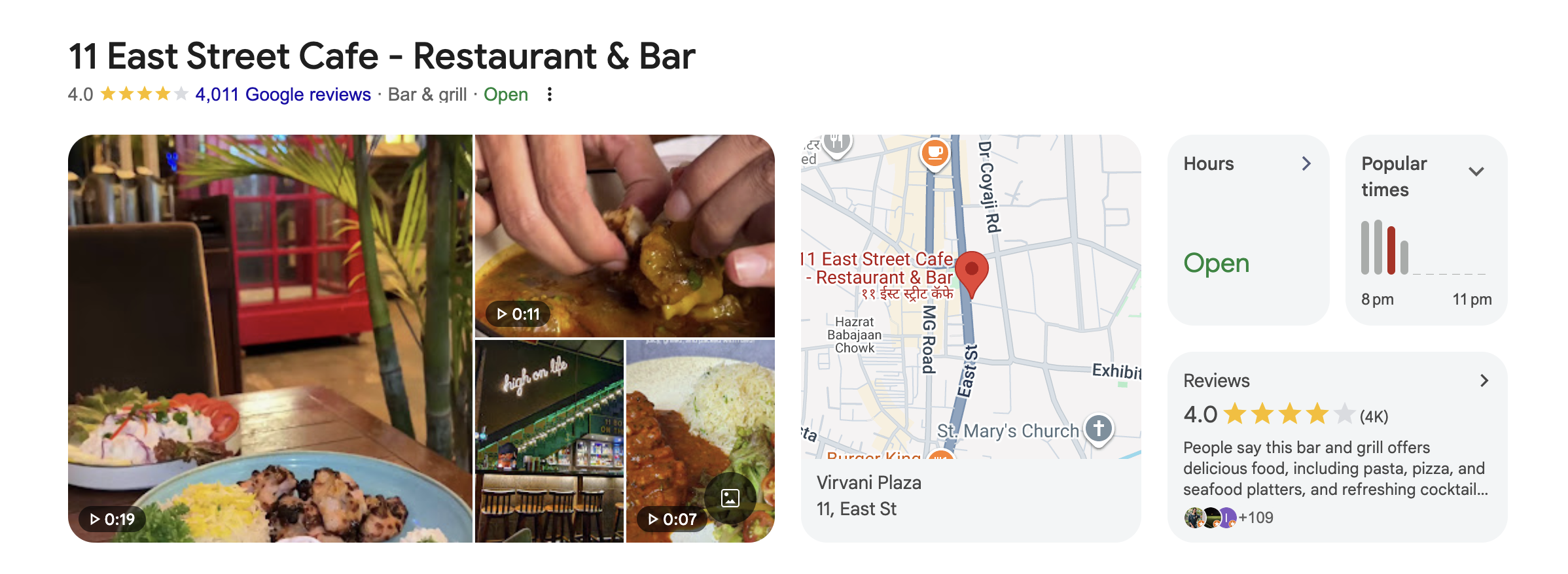 Google Business Profile presence for 11 East Street Café